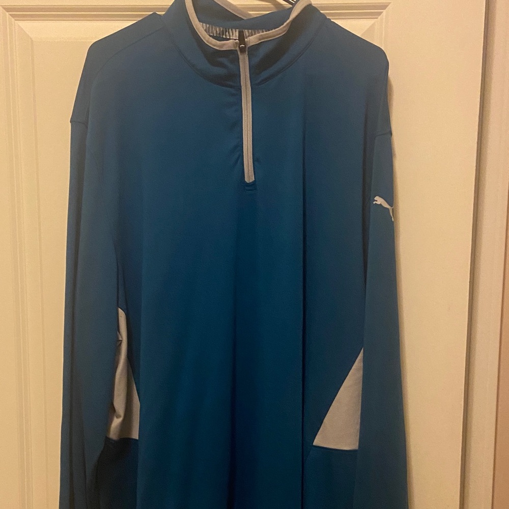 Puma Teal and Light Gray Quarter-Zip Top